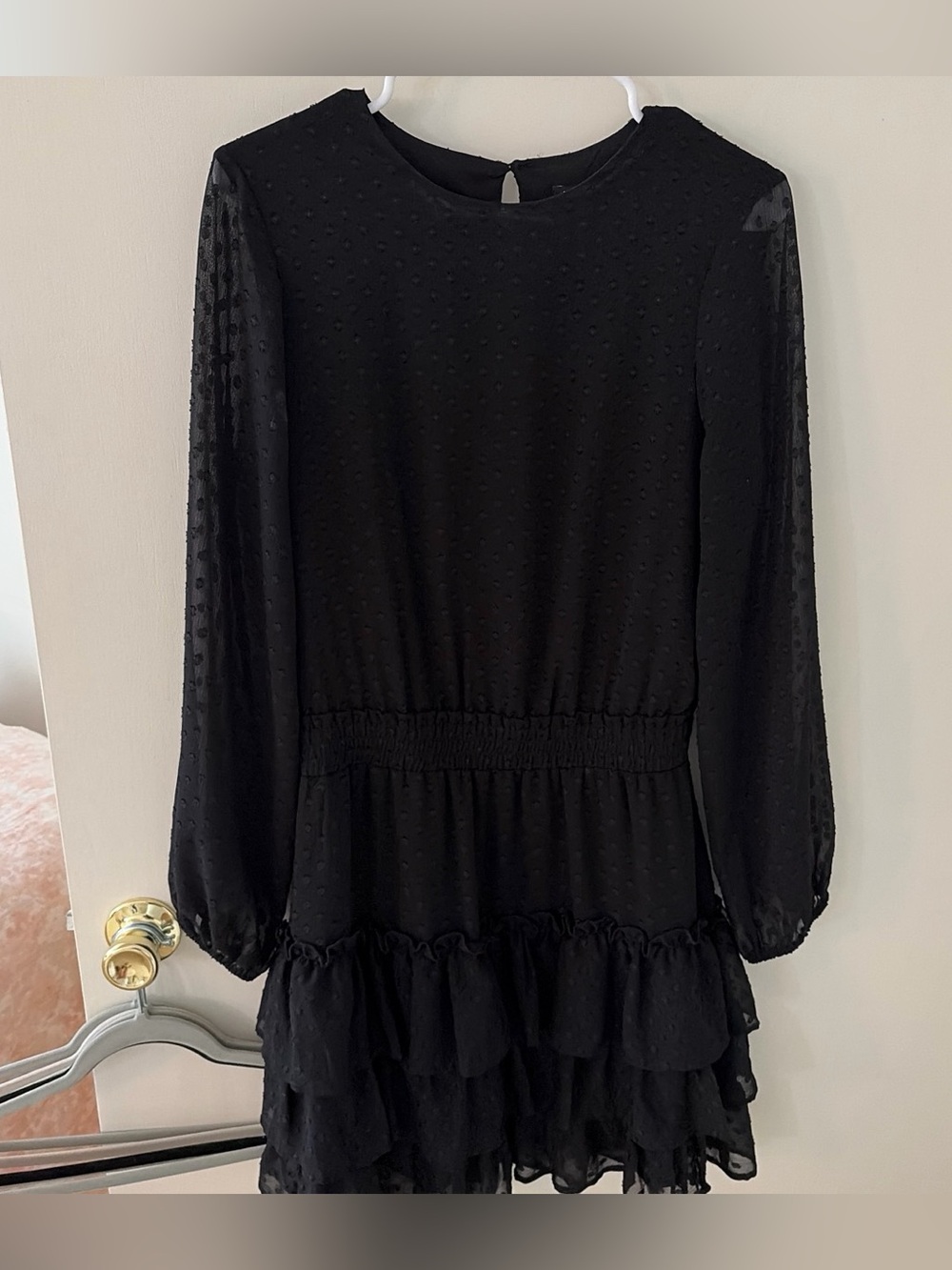 Express Black Long Sleeve Tiered Ruffle Dress